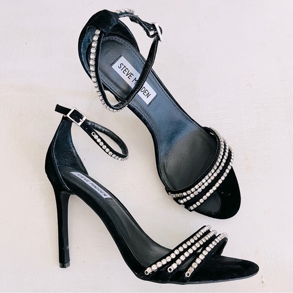 [Steve Madden] Sterling Suede Leather Rhinestone Detail Ankle Strap Heels - Picture 1 of 11